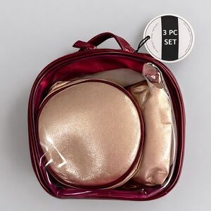 Under One Sky 3 Piece Makeup Cosmetic Bag Set Red & Gold Travel Organizer NWT